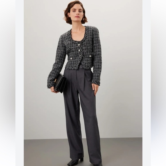 Derek Lam Tweed Scoop Neck Cropped Blazer Jacket - Picture 2 of 16
